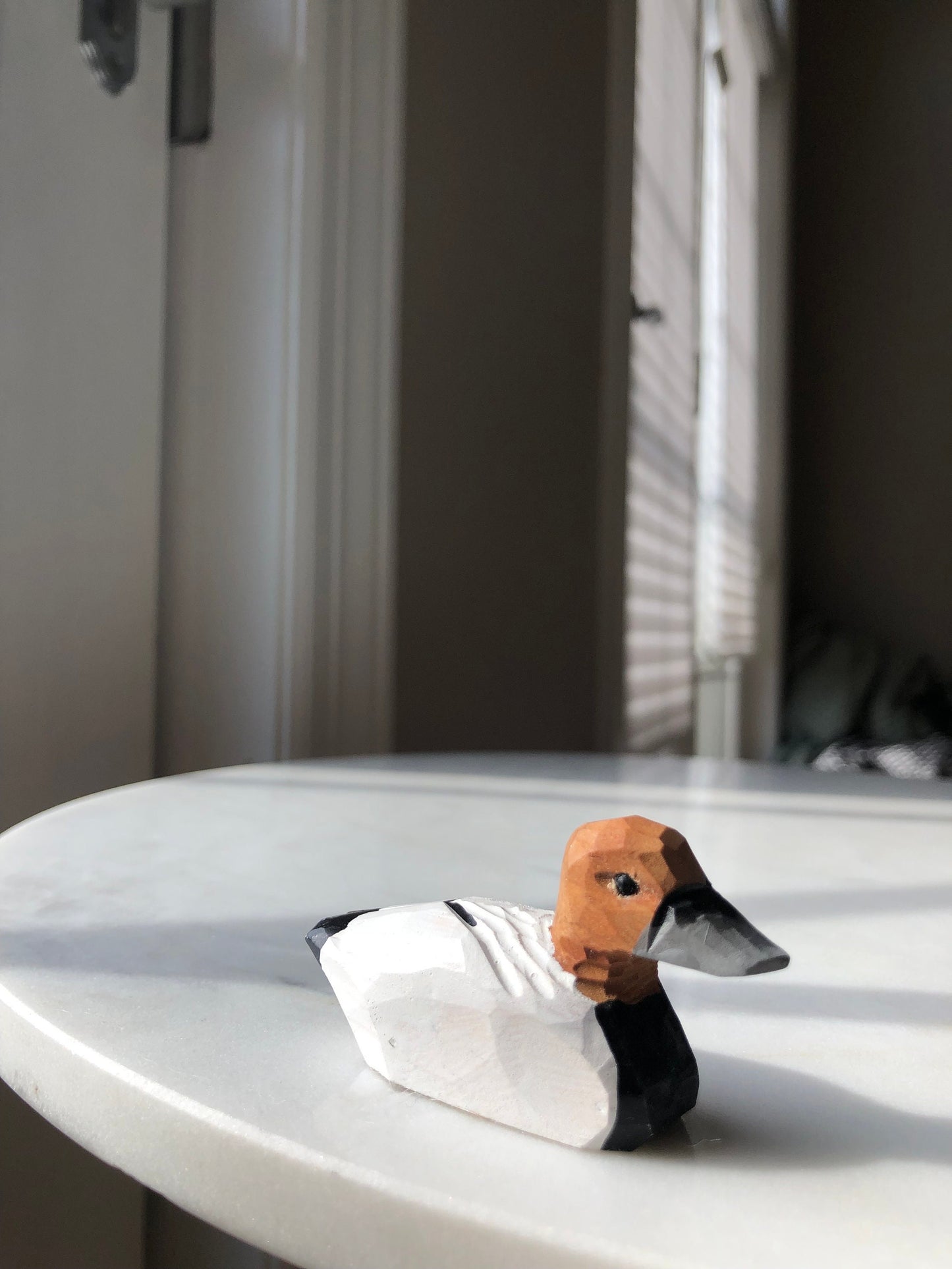 Canvasback Wooden Duck Figurine - Miniature Bird Statue Handmade Carving Home Decor Decoration Decoy Small Animals