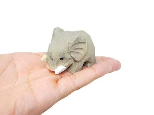 Elephant Figurine Small Handmade Wood Carving Home Decor Gift Animal Sculpture