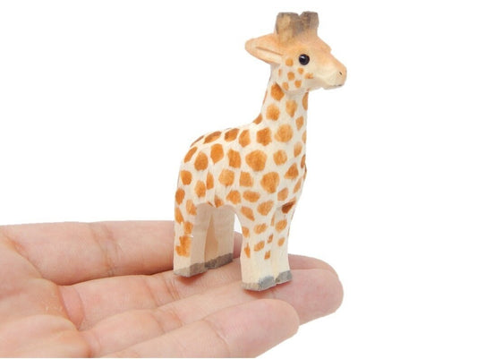 Giraffe - Miniature Safari Zoo Handmade Wooden Art Carved Ornament Figurine Small Animals Collectible