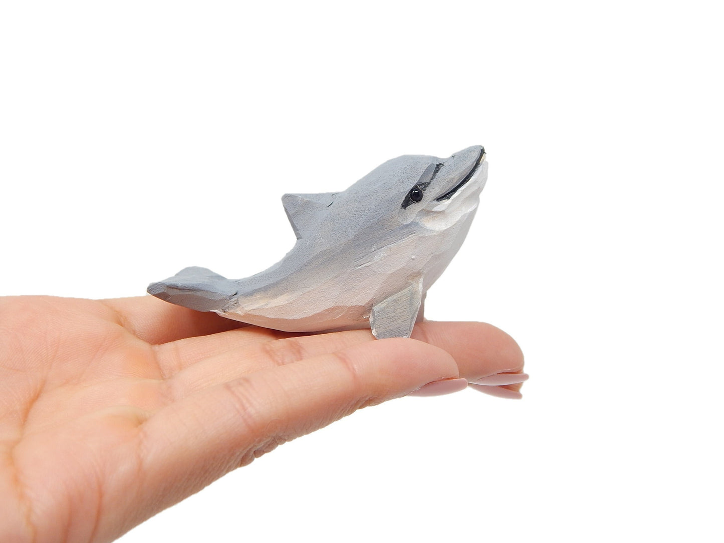 Dolphin Figurine Statue Miniature Common Bottlenose Gray Sea Animal Decoration Wood Sculpture