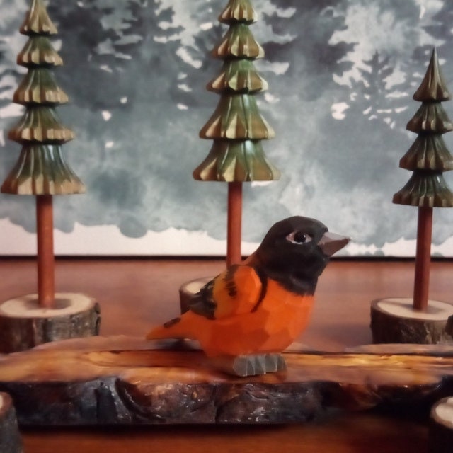 Oriole Bird Figurine Decoration Baltimore Orchard Statue Black Orange Miniature Wooden American Song Oscine Art Carved Small Animals