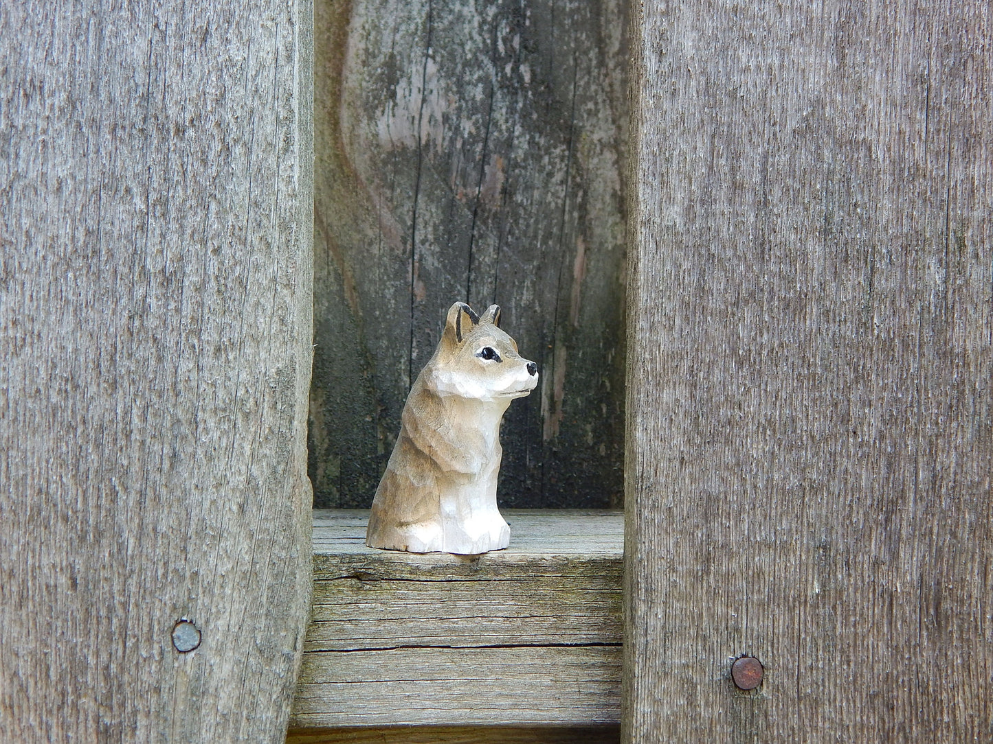 Gray Wolf Small Wood Art Figurine Handmade Statue Art Carving Sculpture Decor Small Animal