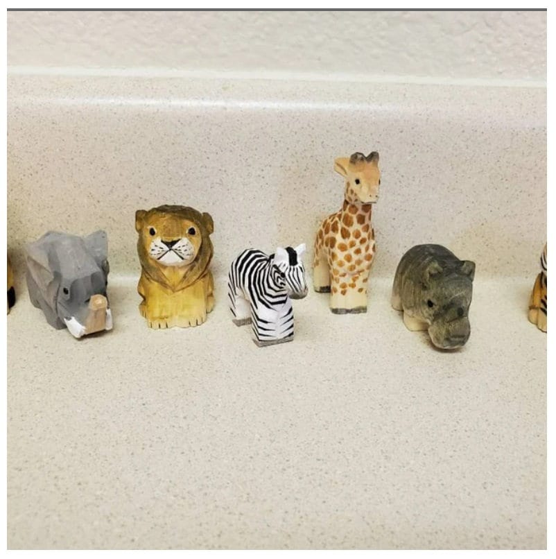 Rhino Handmade Wood Figurine Ornament Animal Statue Decoration Carving Miniature Small Gift Horned Sculpture