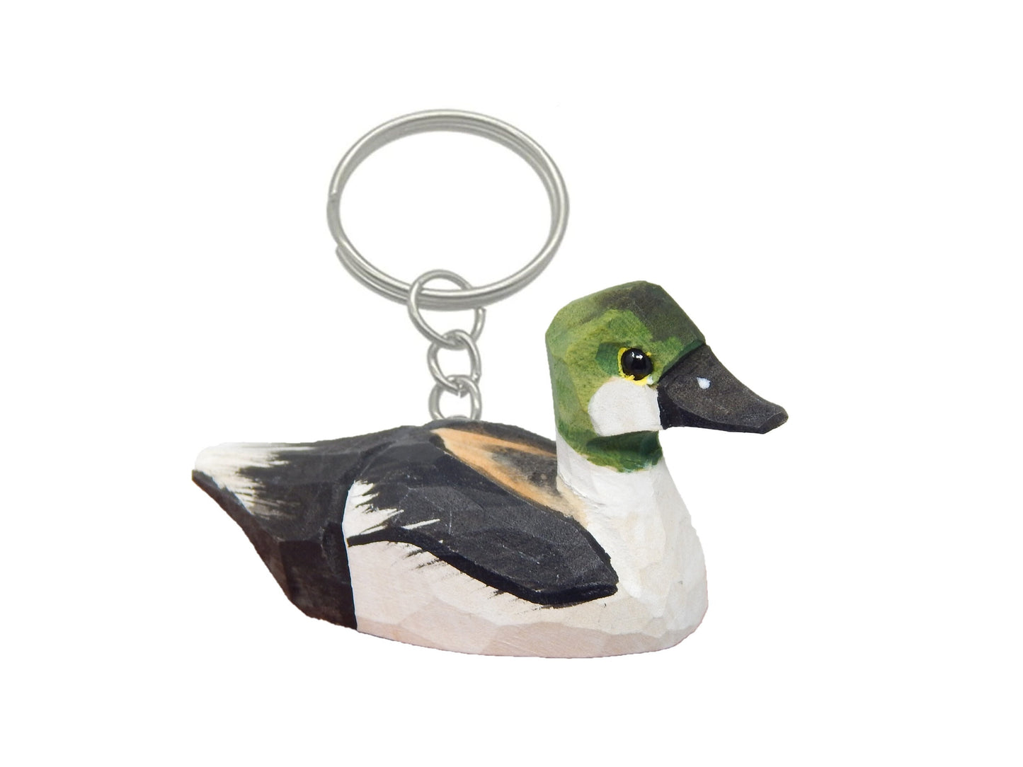 Goldeneye Duck Handmade Keychain Ring Hook Clip Charm Miniature Wood Figurine Small Bird Animal