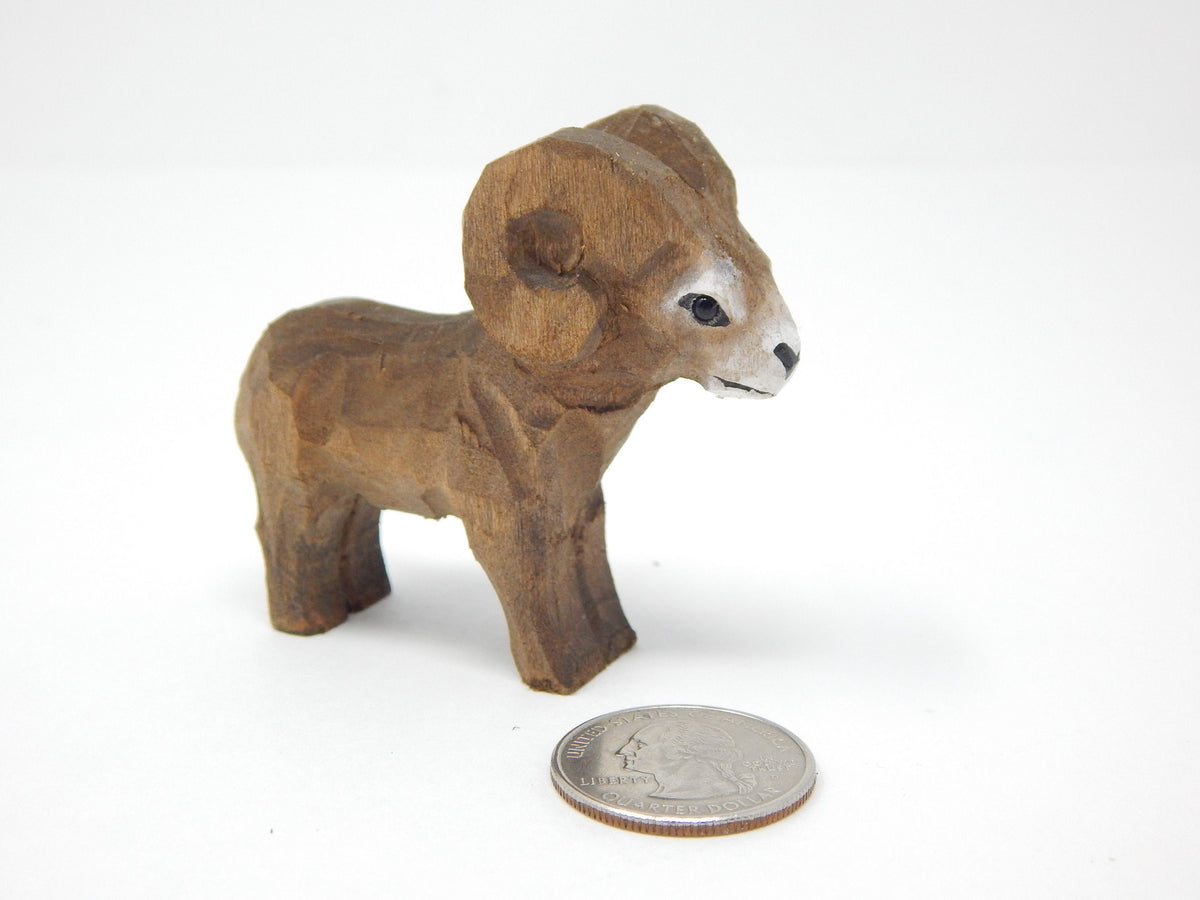 Hand-Carved Wooden Big Horn Ram Keychain – Ring Hook Clip Charm