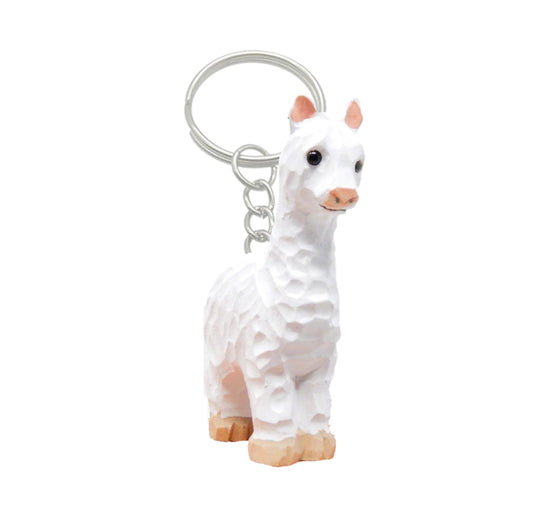 Llama Handmade Keychain Ring Hook Clip Charm Miniature Wood Mini Figurine Small Alpaca Animal