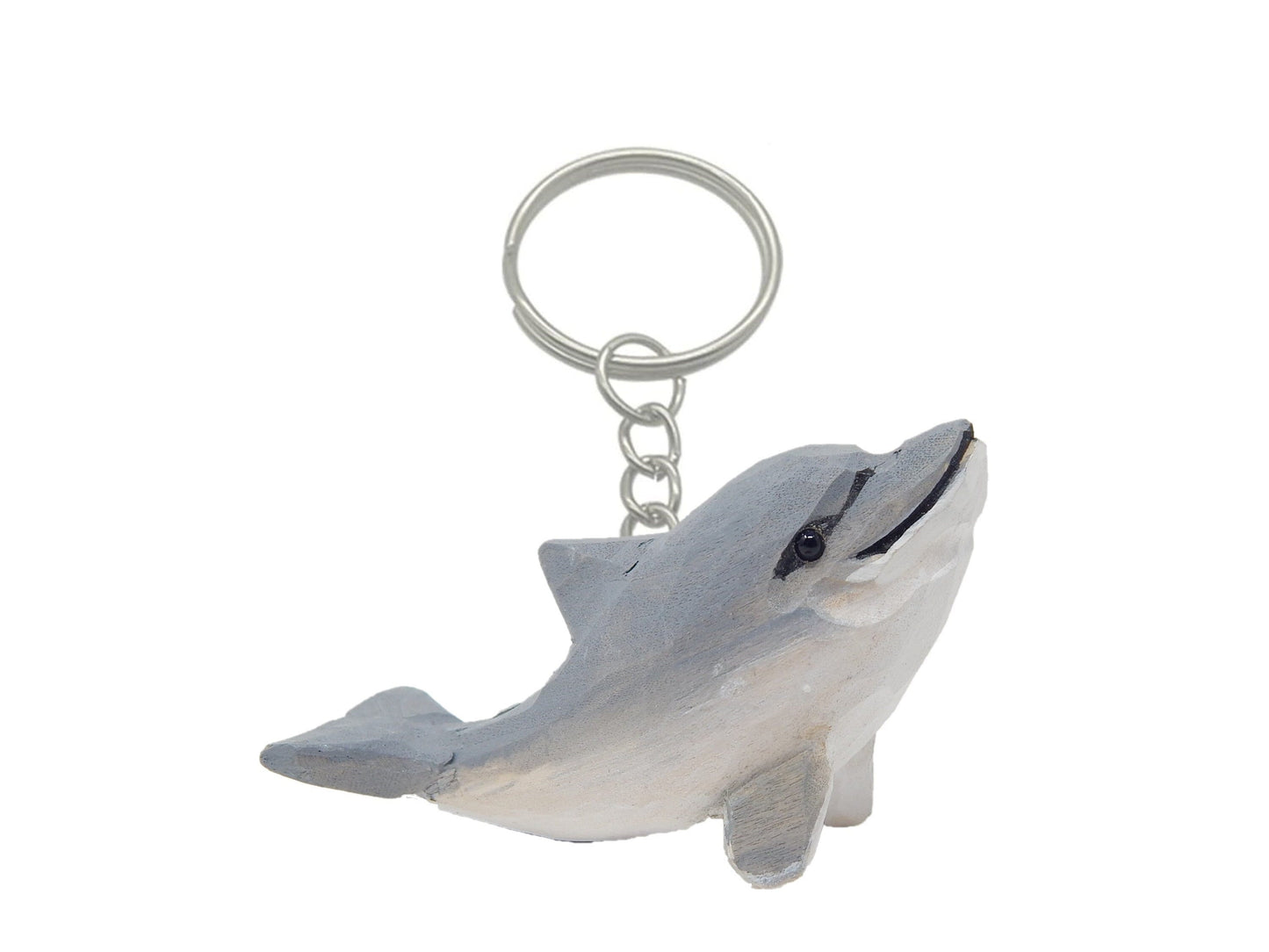 Dolphin Handmade Keychain Ring Hook Clip Charm Miniature Wood Mini Figurine Small Animal