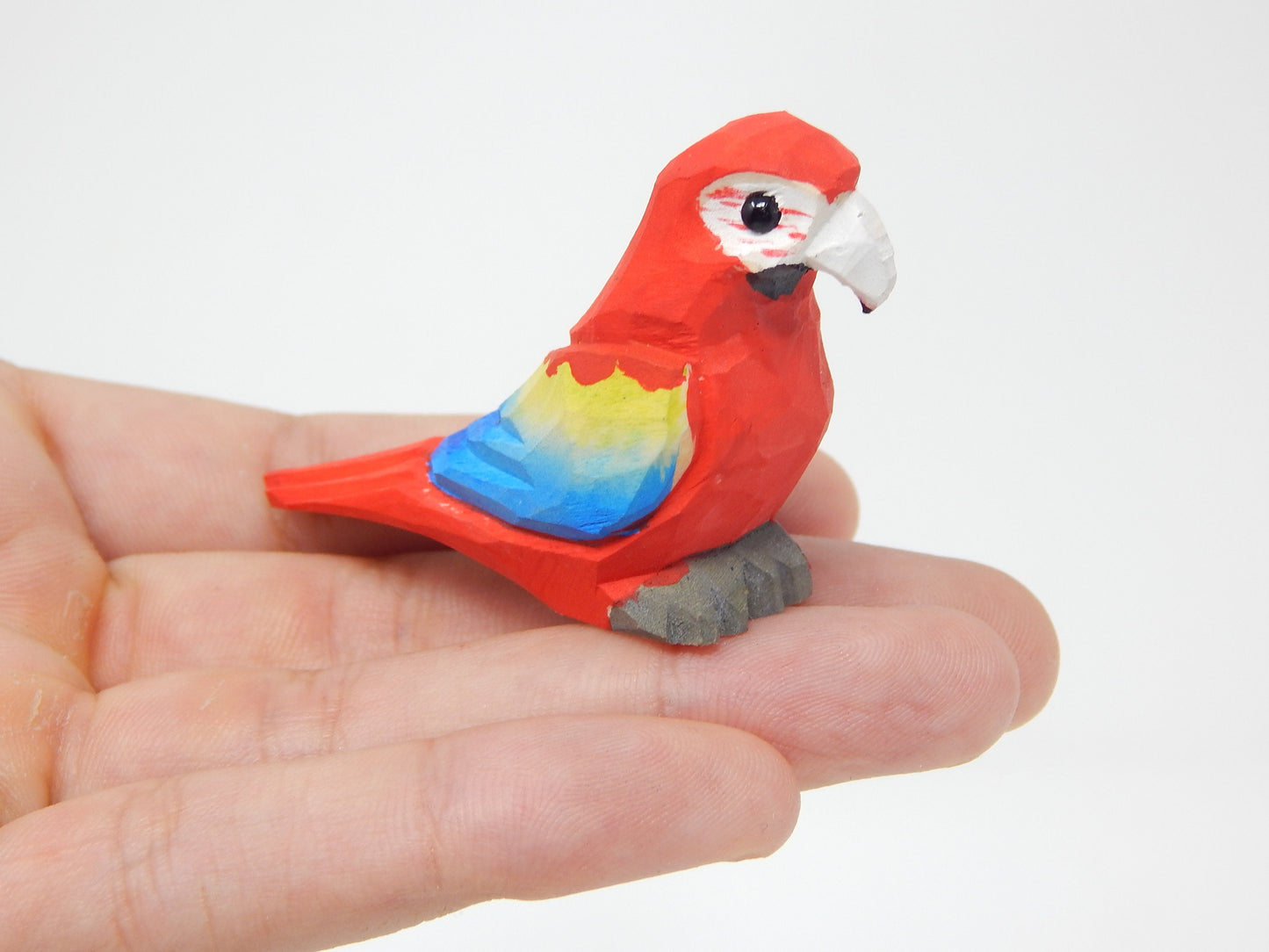 Scarlet Macaw Handmade Keychain Ring Hook Clip Charm Miniature Wood Mini Figurine Small Animal Red Parrot