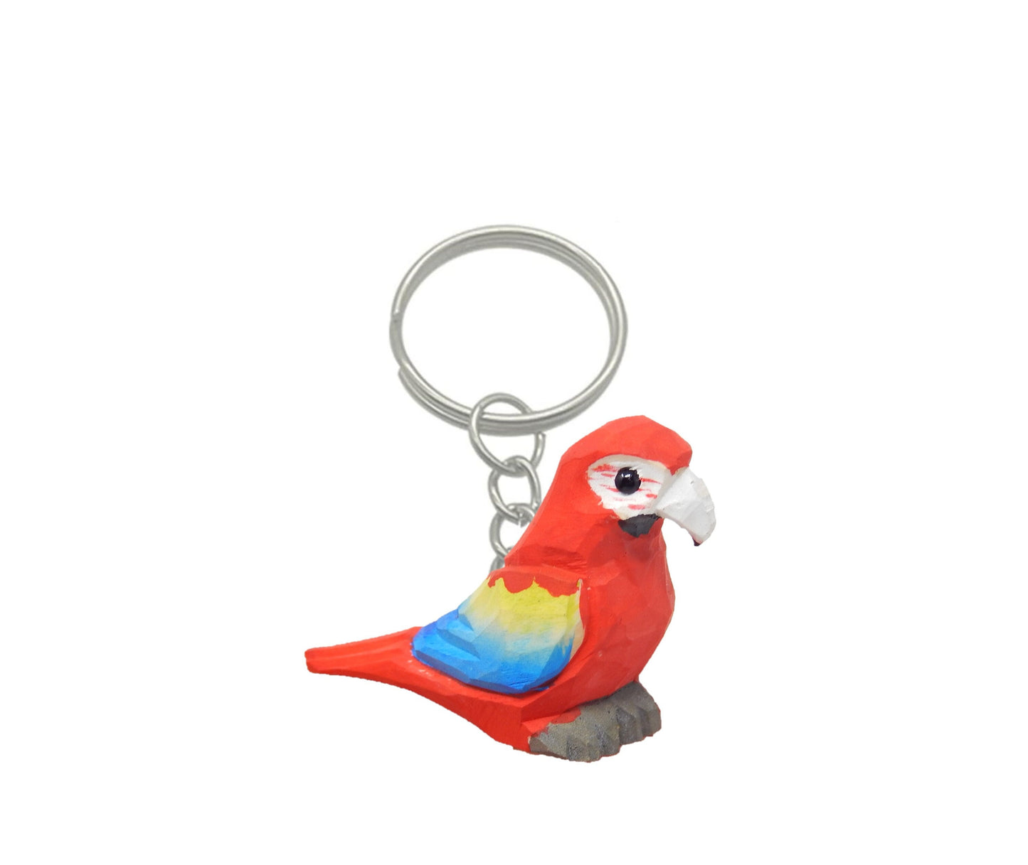 Scarlet Macaw Handmade Keychain Ring Hook Clip Charm Miniature Wood Mini Figurine Small Animal Red Parrot