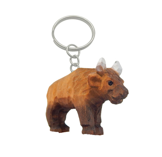 Bison Buffalo Handmade Keychain Ring Hook Clip Charm Miniature Wood Mini Figurine Small Animal