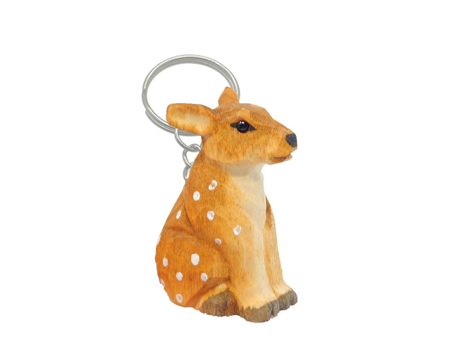 Deer Handmade Keychain Ring Hook Clip Charm Miniature Wood Mini Figurine Small Animal