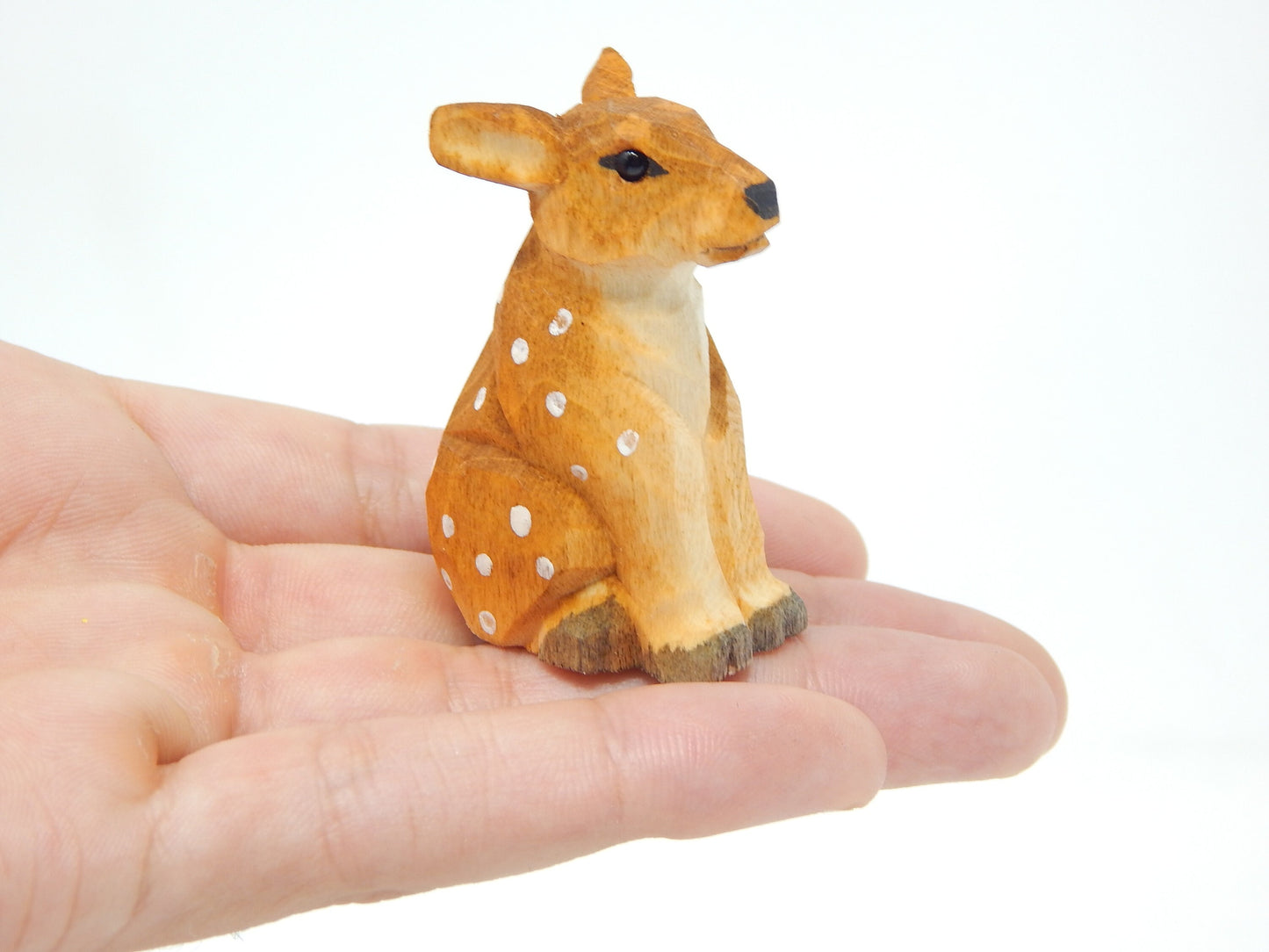 Deer Handmade Keychain Ring Hook Clip Charm Miniature Wood Mini Figurine Small Animal