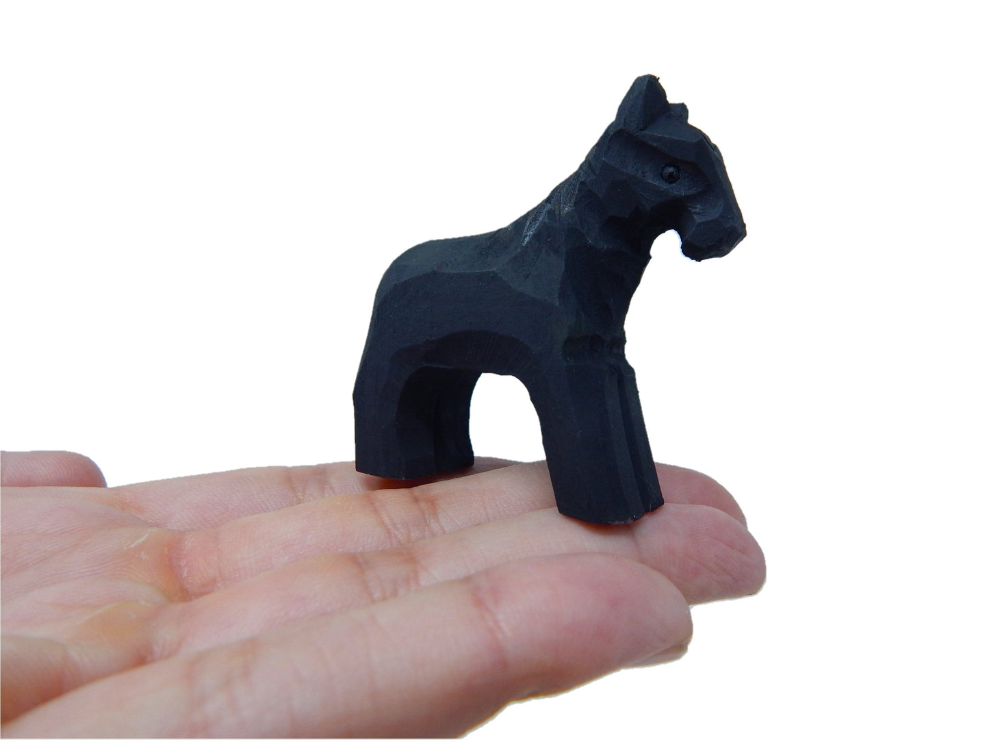 Black Horse Wood Figurine - Small Farm Animal Pony Gift Handmade Art Carving Decoration Miniature Animals Girl Women