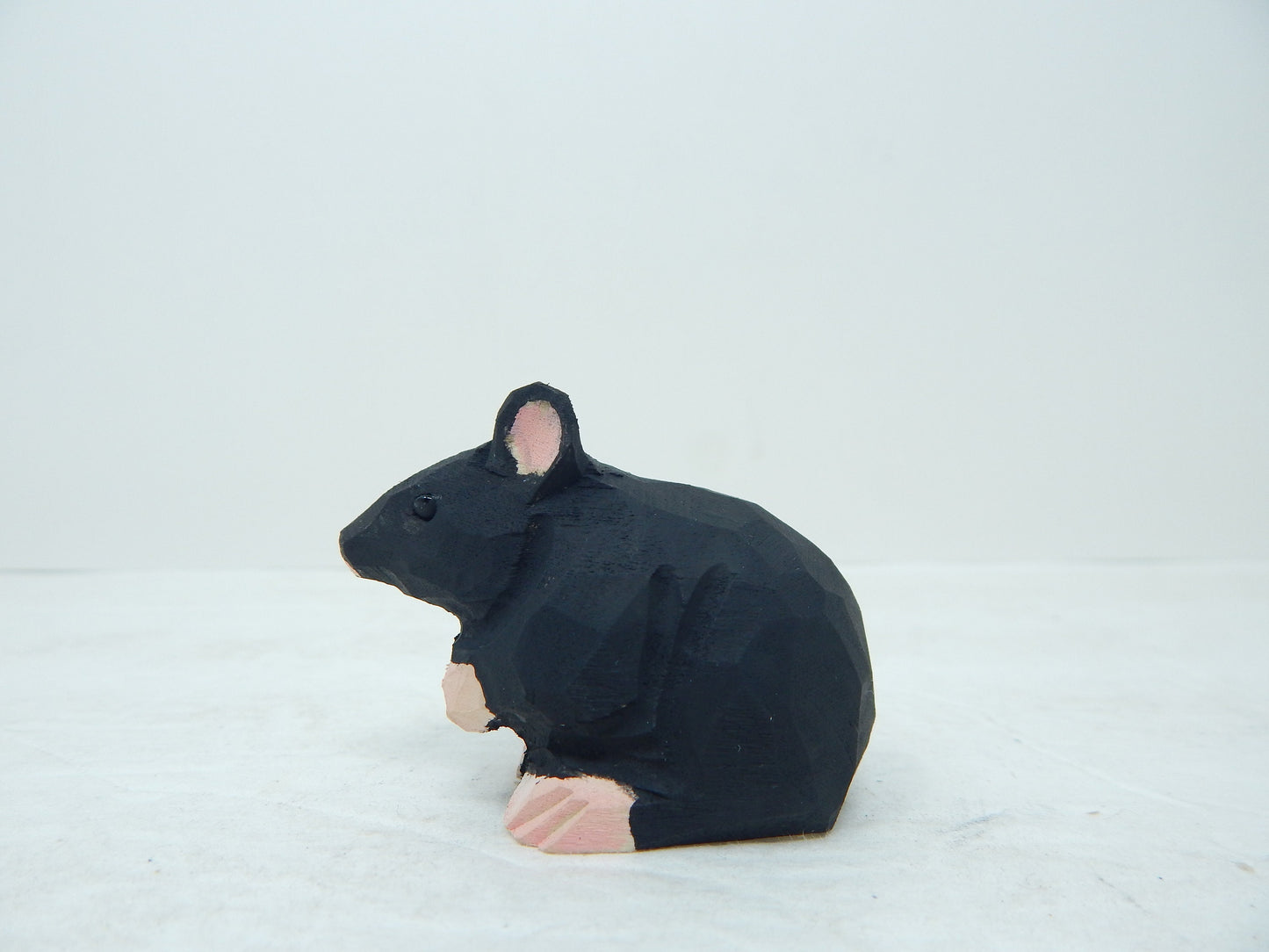 Black Mouse - Wood Figurine Field House Rat Pet Mice Miniature Handmade Critter Rodent Art Carved Small Animals Collectible