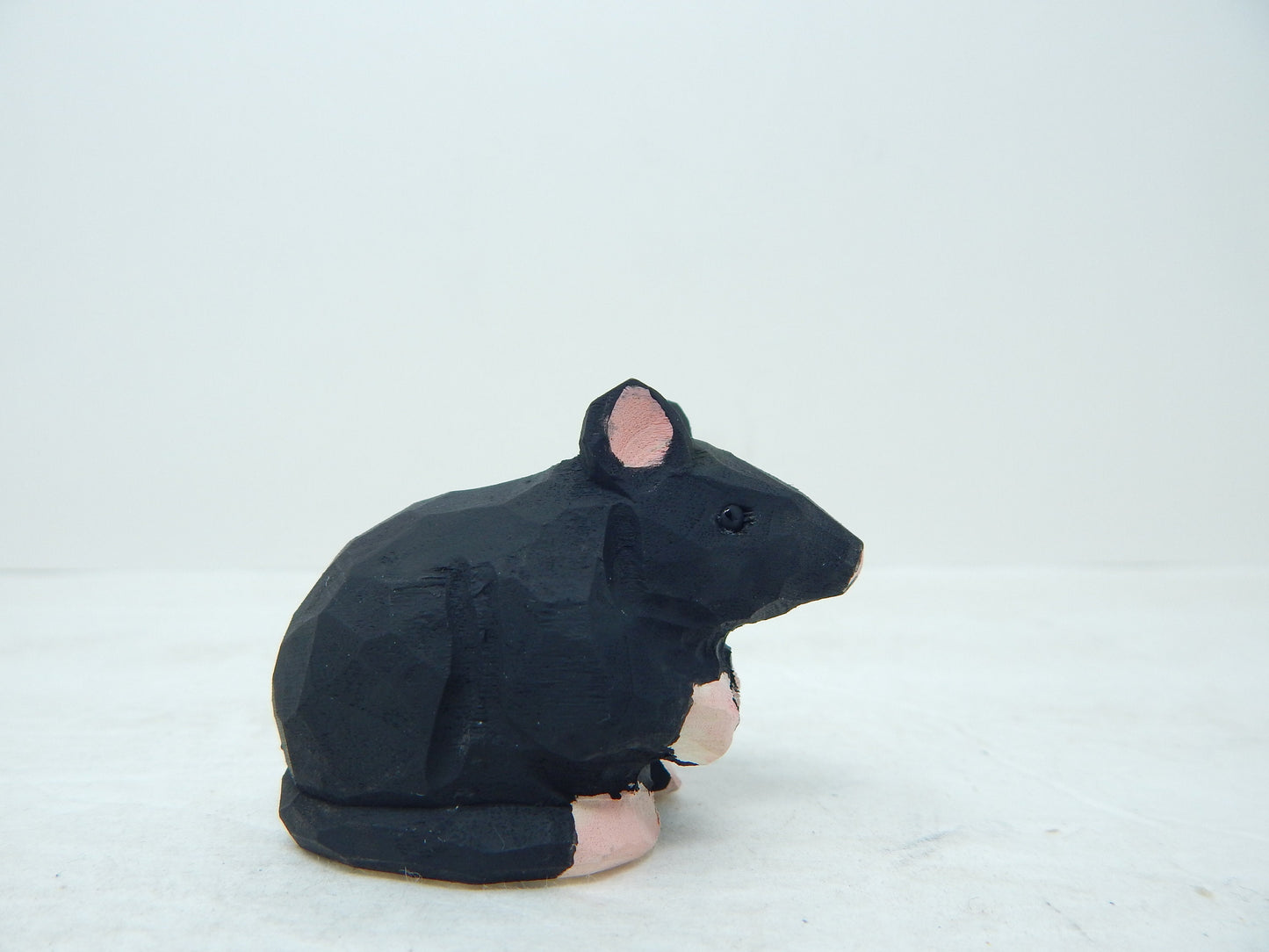 Black Mouse - Wood Figurine Field House Rat Pet Mice Miniature Handmade Critter Rodent Art Carved Small Animals Collectible