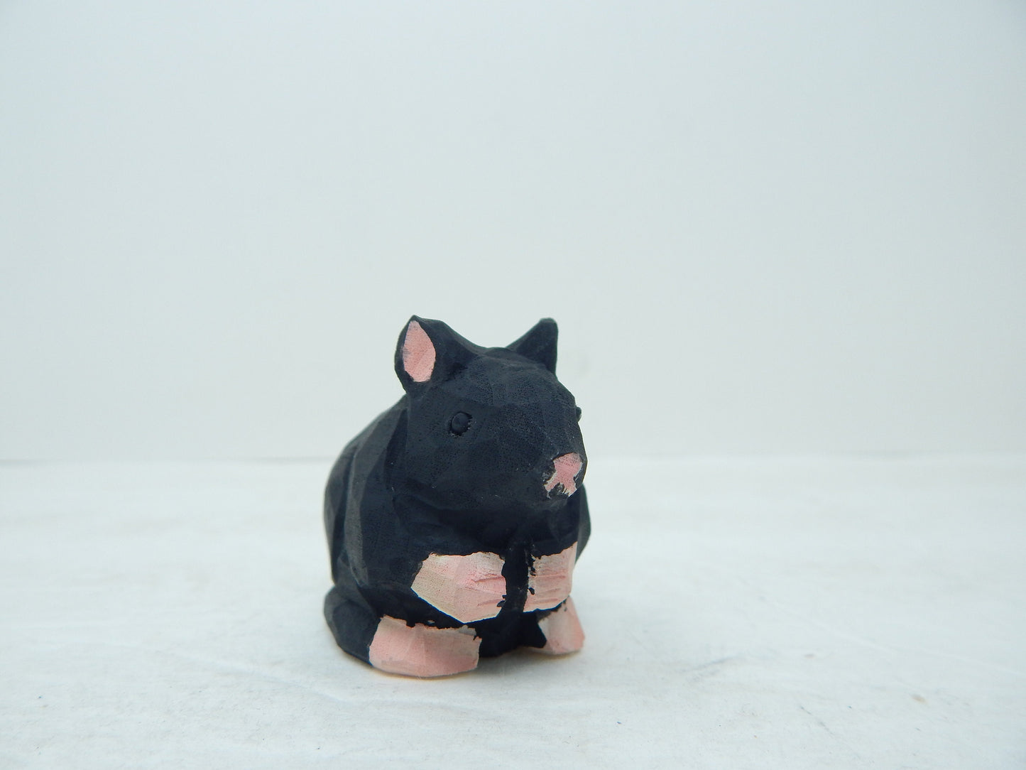 Black Mouse - Wood Figurine Field House Rat Pet Mice Miniature Handmade Critter Rodent Art Carved Small Animals Collectible