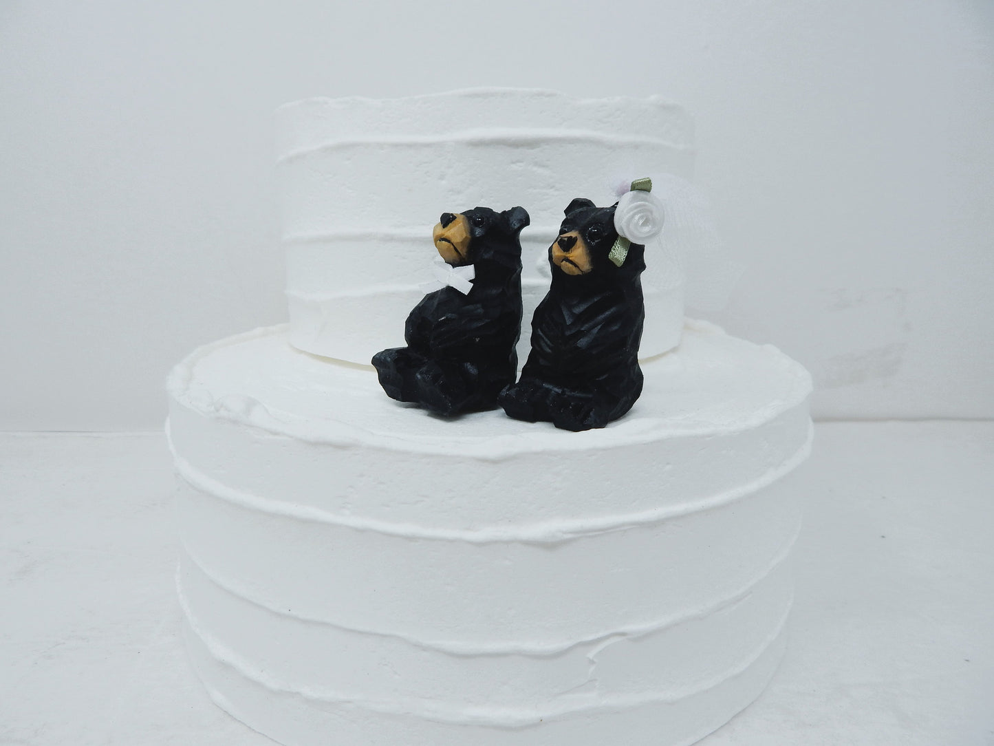 Black Bear Cake Topper Bride & Groom Love Wedding Engagement Anniversary Carved Wood Statue