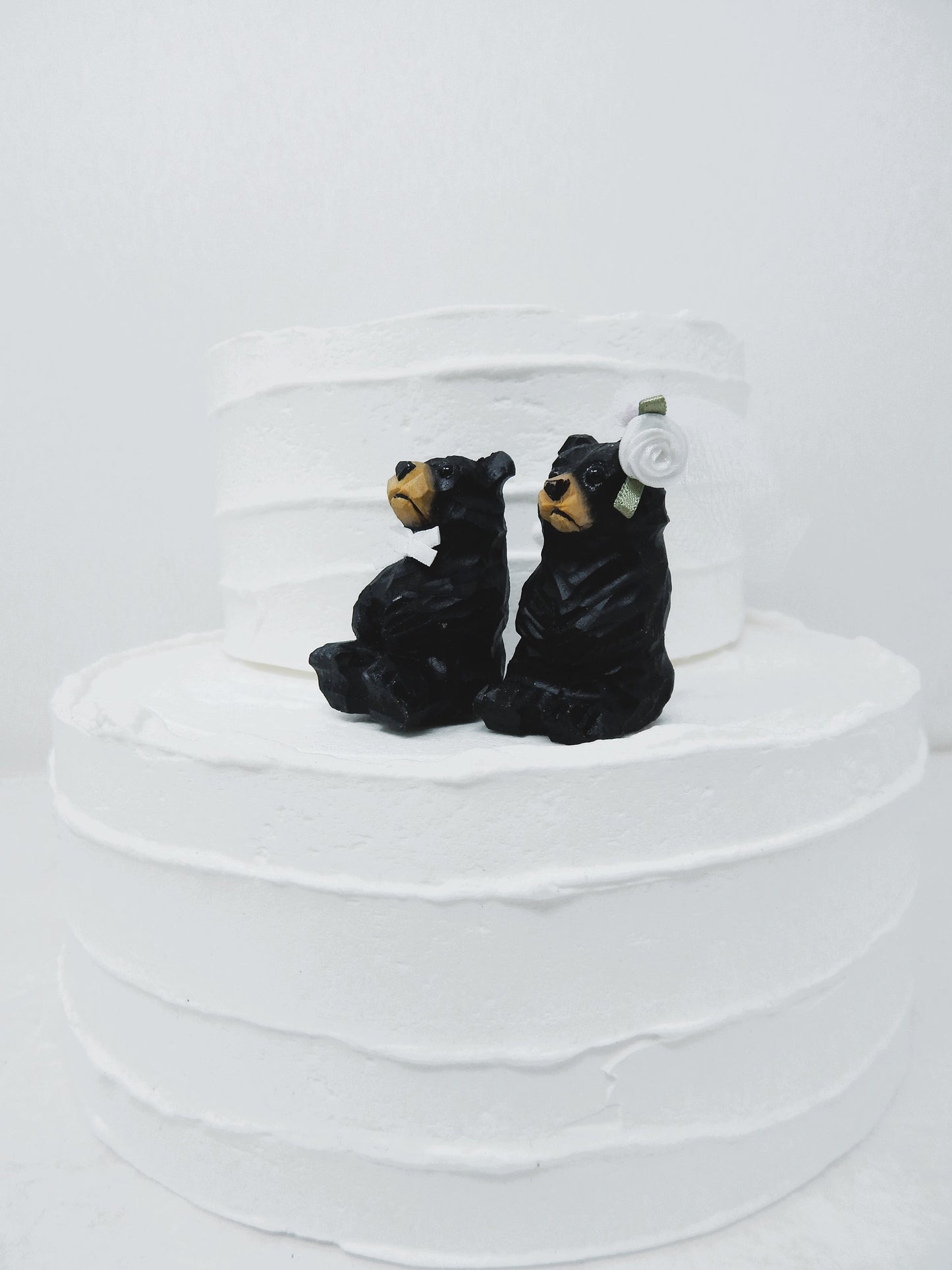 Black Bear Cake Topper Bride & Groom Love Wedding Engagement Anniversary Carved Wood Statue