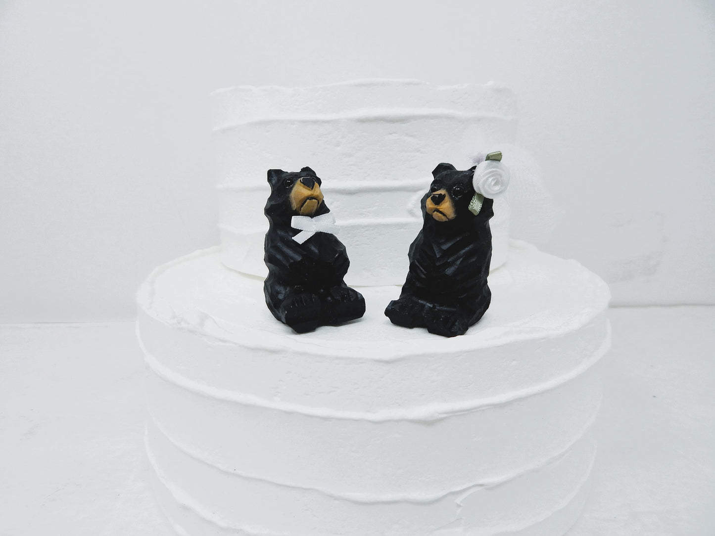 Black Bear Cake Topper Bride & Groom Love Wedding Engagement Anniversary Carved Wood Statue