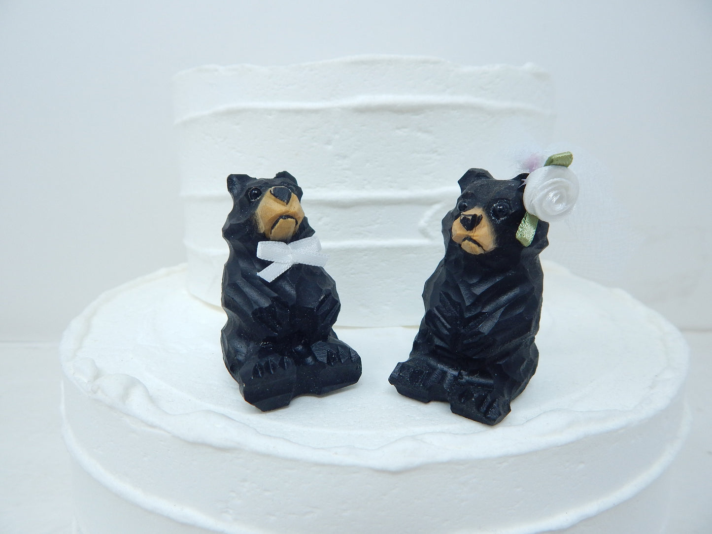 Black Bear Cake Topper Bride & Groom Love Wedding Engagement Anniversary Carved Wood Statue