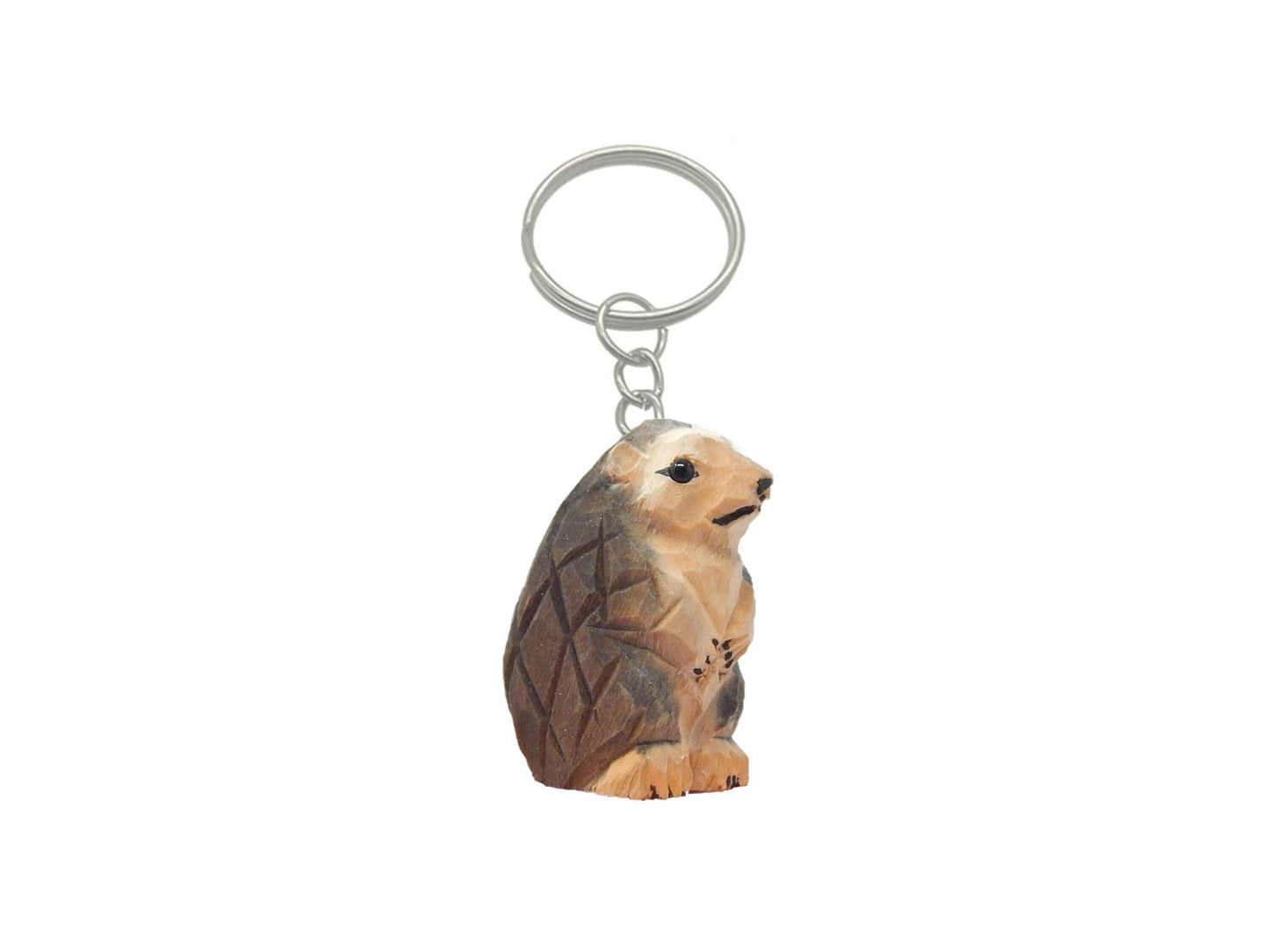 Hedgehog Handmade Keychain Ring Hook Clip Charm Miniature Wood Mini Figurine Small Animal