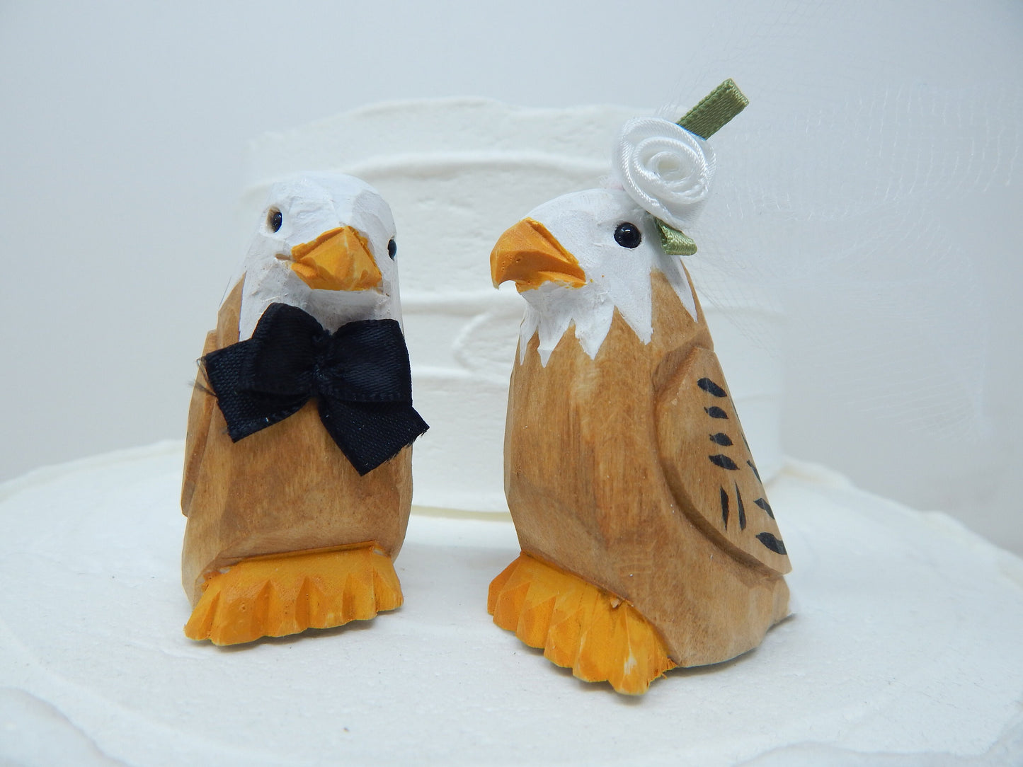 Bald Eagle Bird Cake Topper Bride & Groom Love Wedding Engagement Anniversary Carved Wood Statue