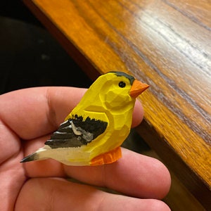 American Goldfinch Handmade Wood Figurine Miniature Yellow Bird Art Statue Carved Ornament Small Animals Collectible