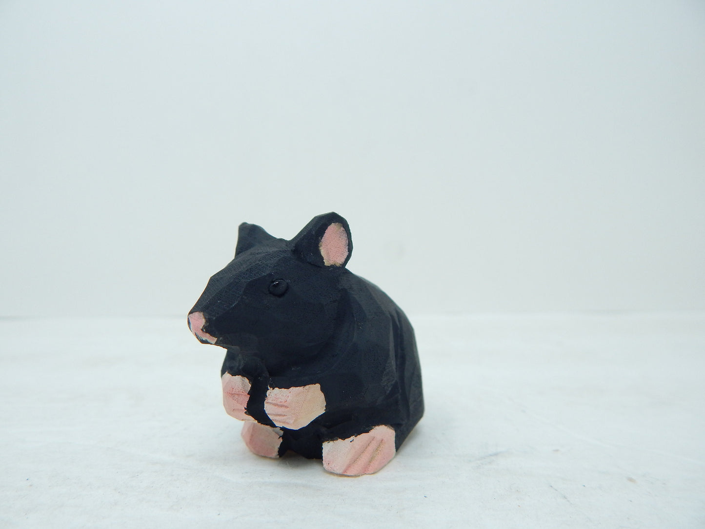 Black Mouse - Wood Figurine Field House Rat Pet Mice Miniature Handmade Critter Rodent Art Carved Small Animals Collectible