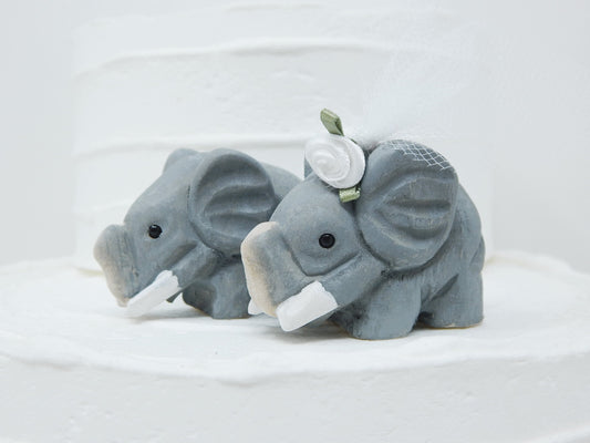 Elephant Cake Topper Bride & Groom Love Wedding Engagement Anniversary Carved Wood Statue