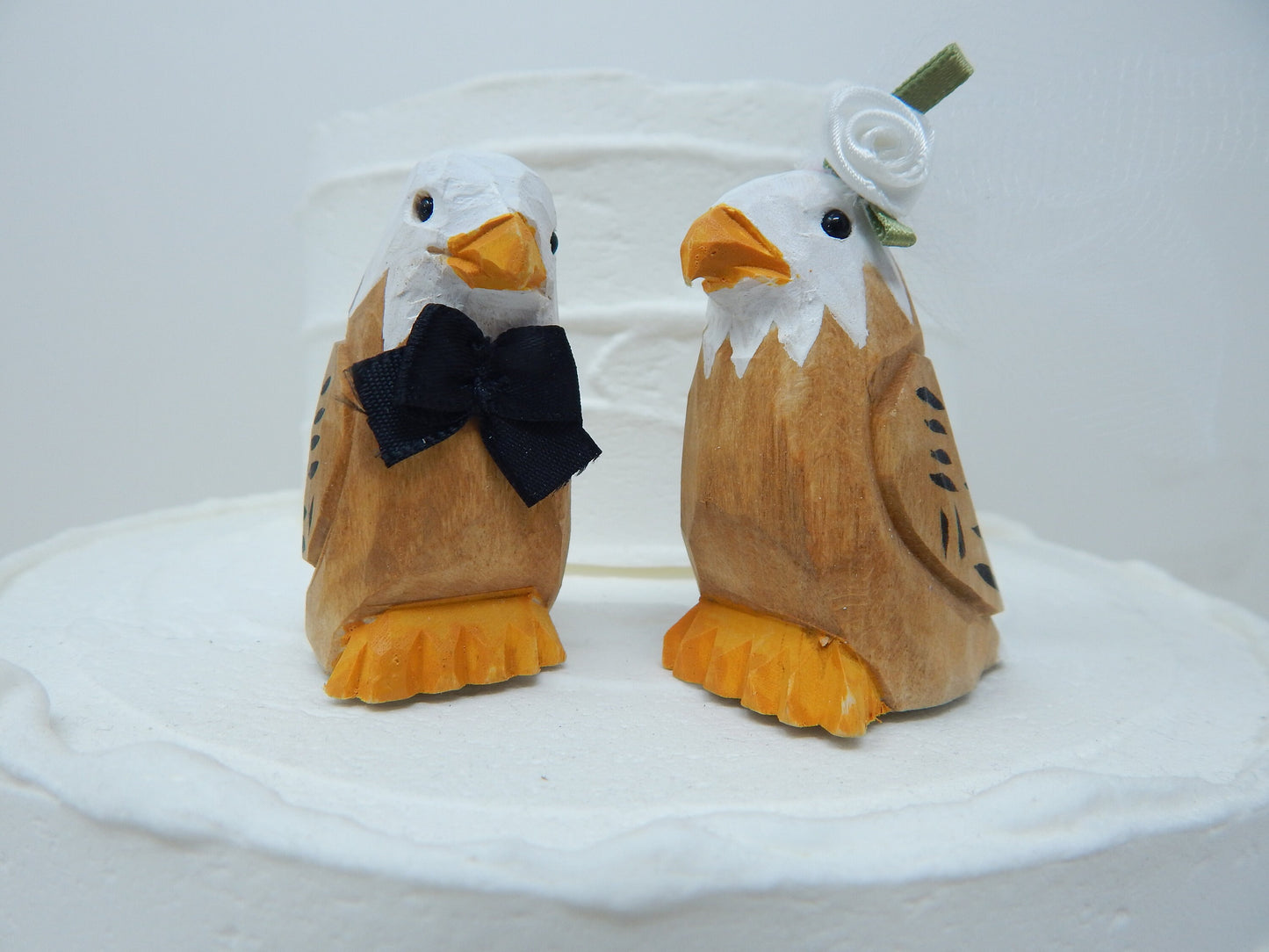 Bald Eagle Bird Cake Topper Bride & Groom Love Wedding Engagement Anniversary Carved Wood Statue