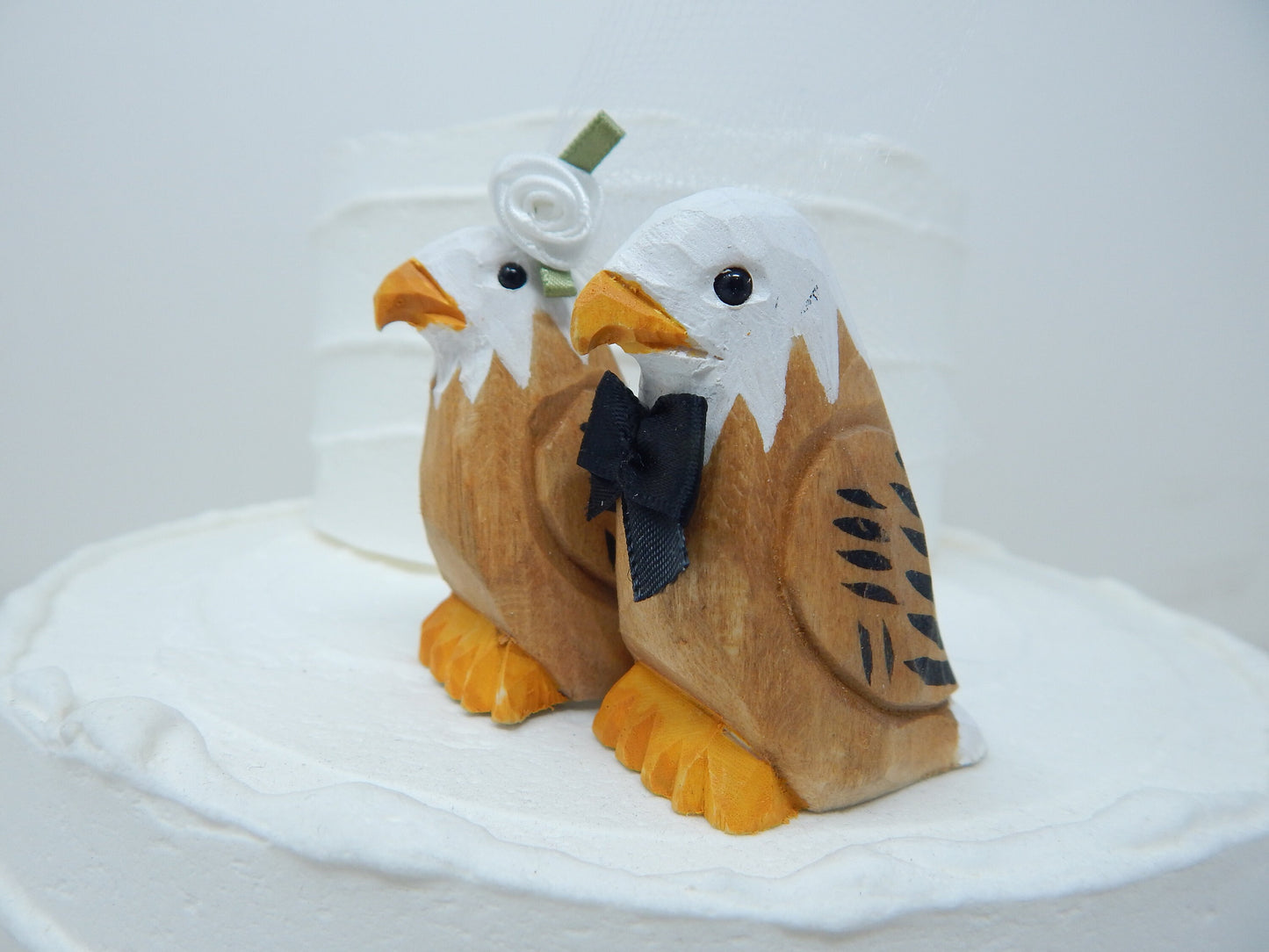 Bald Eagle Bird Cake Topper Bride & Groom Love Wedding Engagement Anniversary Carved Wood Statue