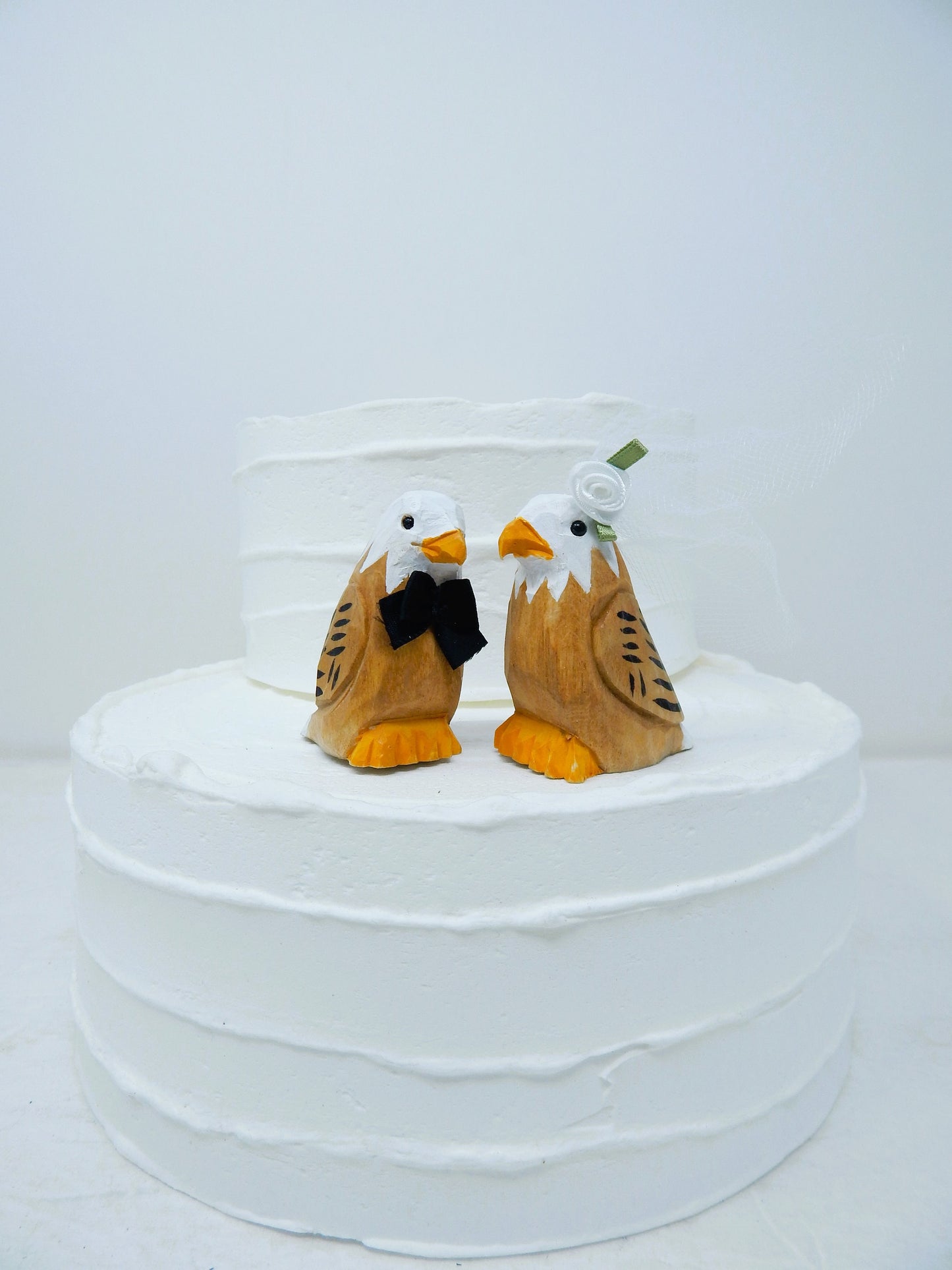 Bald Eagle Bird Cake Topper Bride & Groom Love Wedding Engagement Anniversary Carved Wood Statue