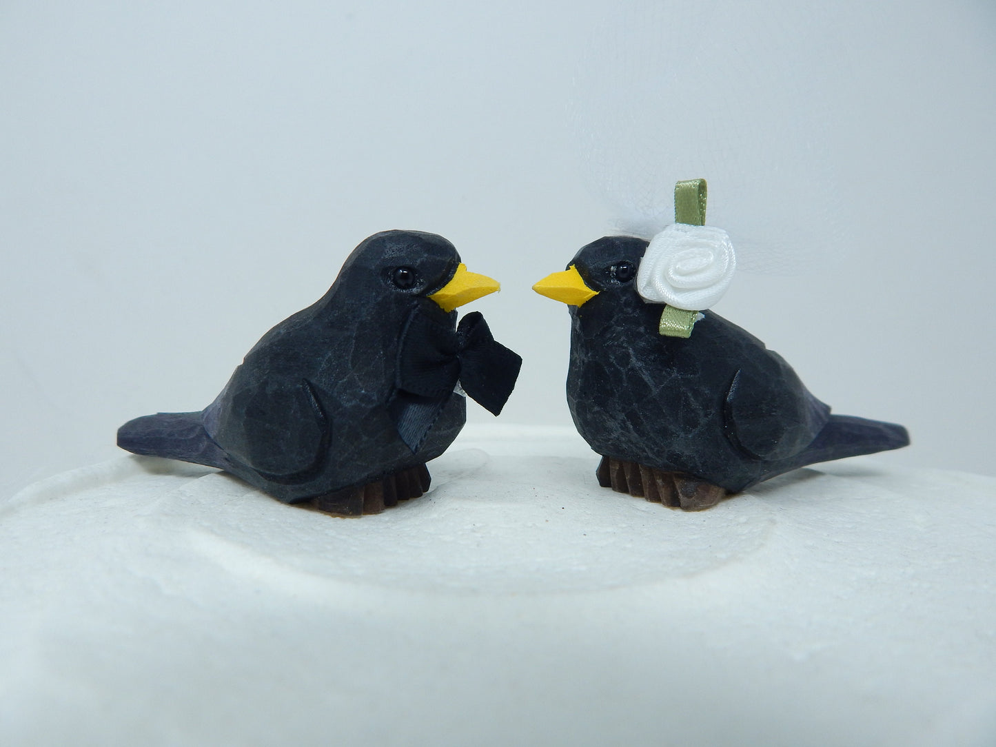 Blackbird Wedding Cake Topper Love Birds Bride Groom Engagement Anniversary Carved Wood Statue