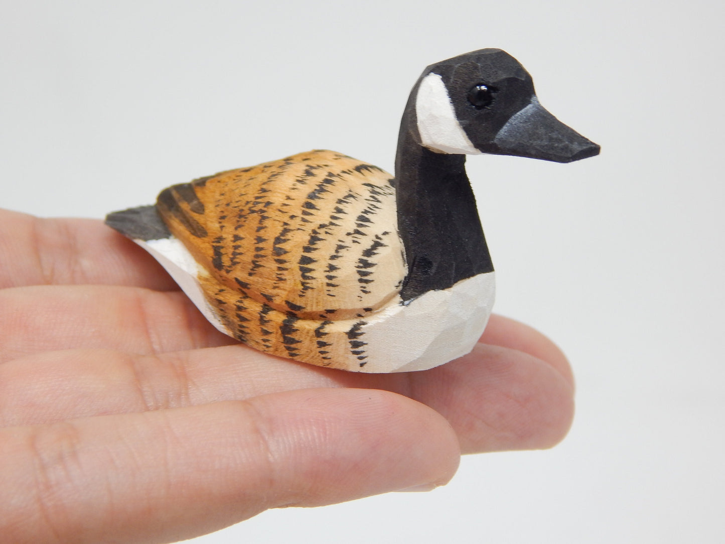 Hand-Carved Canada Goose Ornament: Miniature Wooden Hanging Bird Figurine Decor