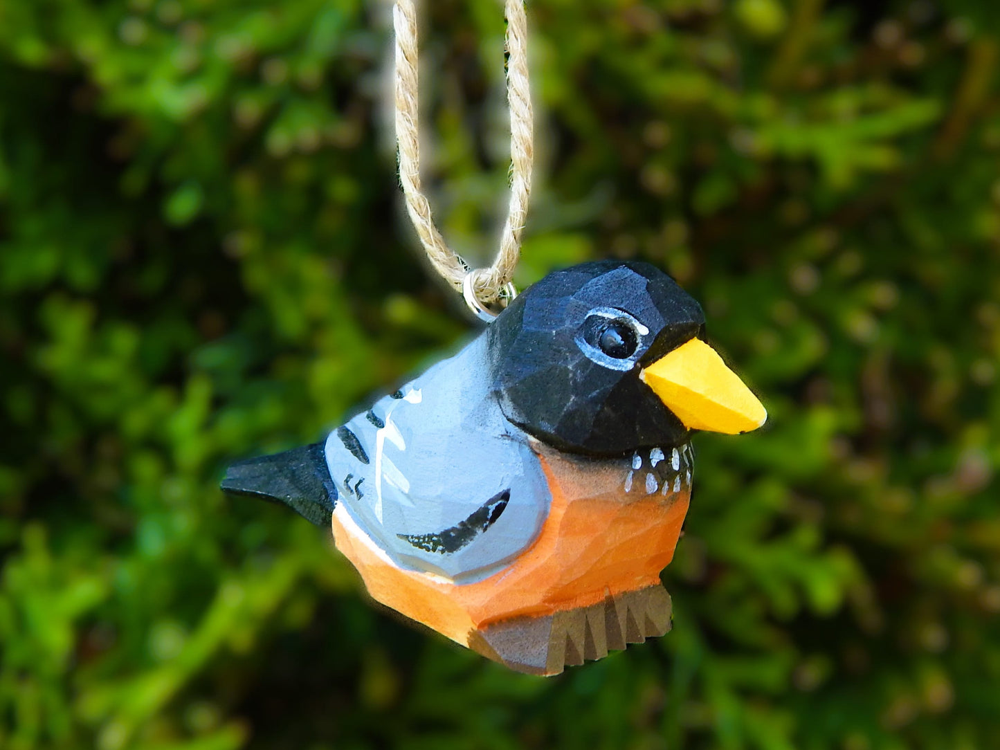 Robin Bird Ornament Wood Hanging Figurine Holiday Decoration Handmade Carving Small Animal