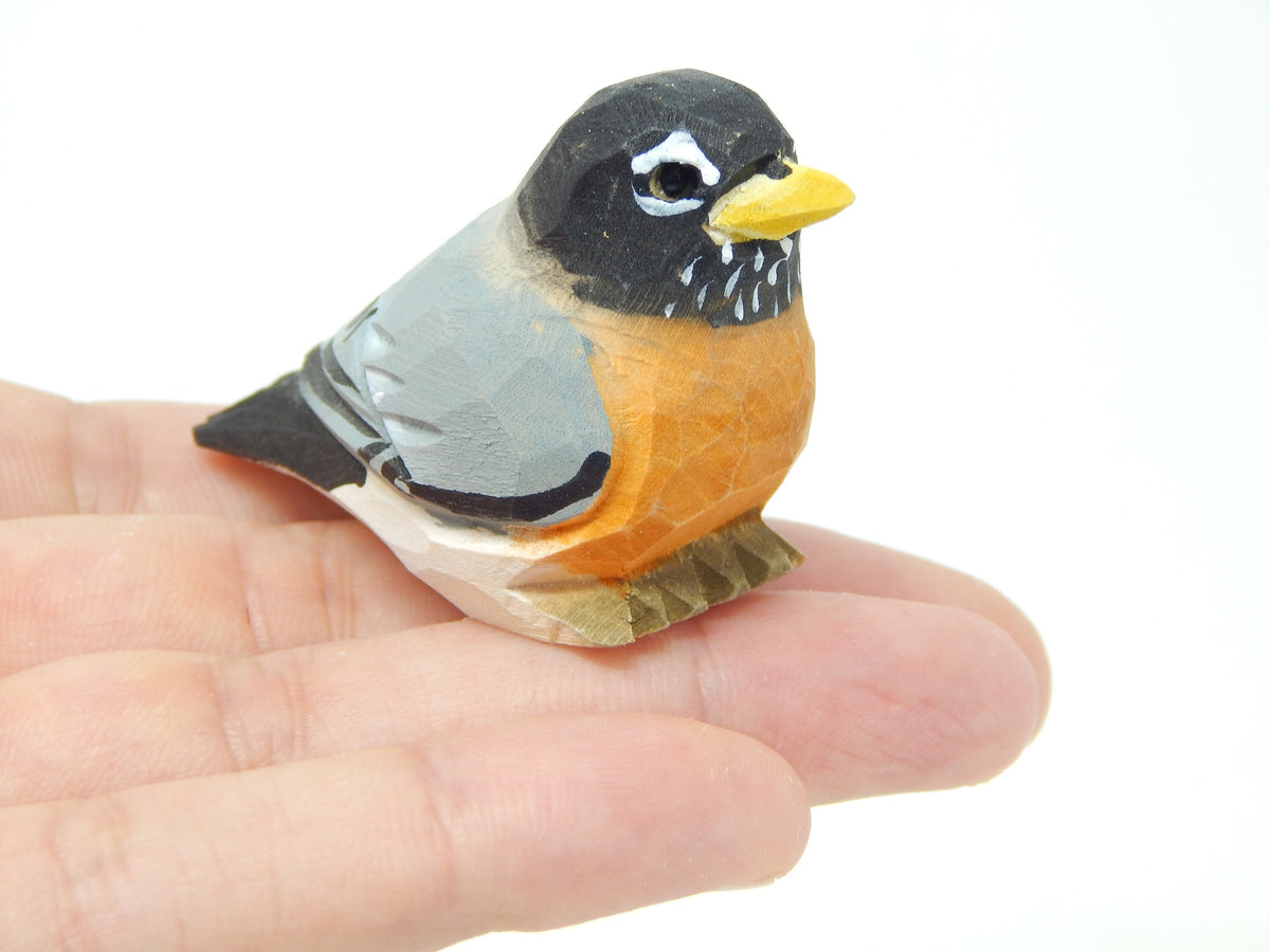 Robin Bird Ornament Wood Hanging Figurine Holiday Decoration Handmade Carving Small Animal