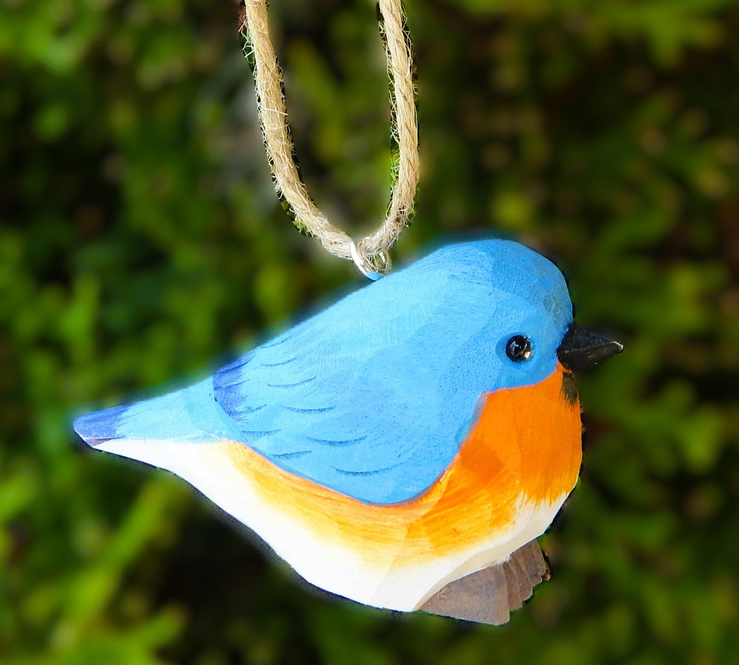 Hand-Carved Wooden Eastern Bluebird Ornament – Rustic Bird Decor