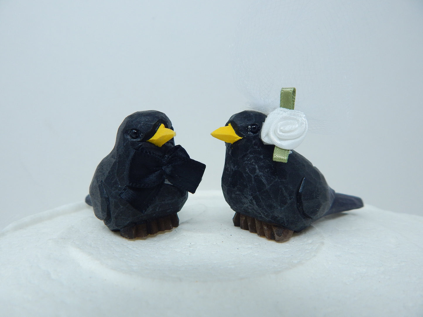 Blackbird Wedding Cake Topper Love Birds Bride Groom Engagement Anniversary Carved Wood Statue