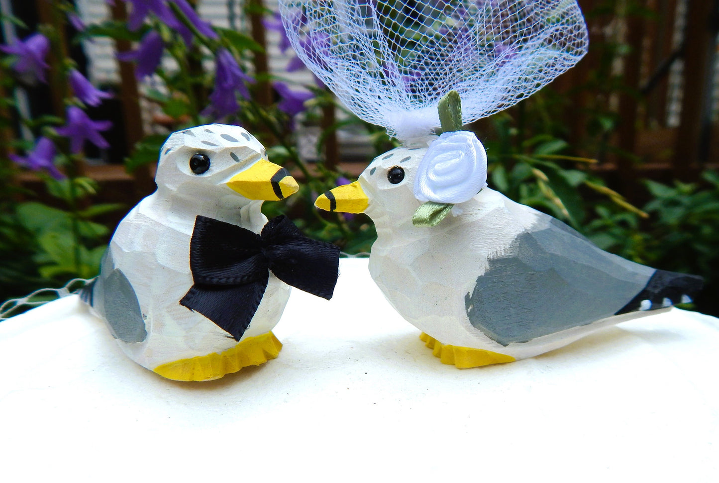 Seagull Wedding Cake Topper Love Birds Albatross Bride Groom Engagement Anniversary Carved Wood Statue