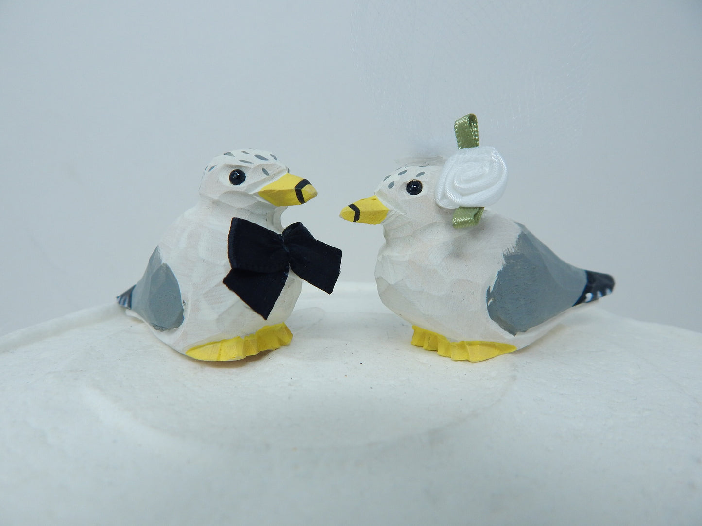 Seagull Wedding Cake Topper Love Birds Albatross Bride Groom Engagement Anniversary Carved Wood Statue