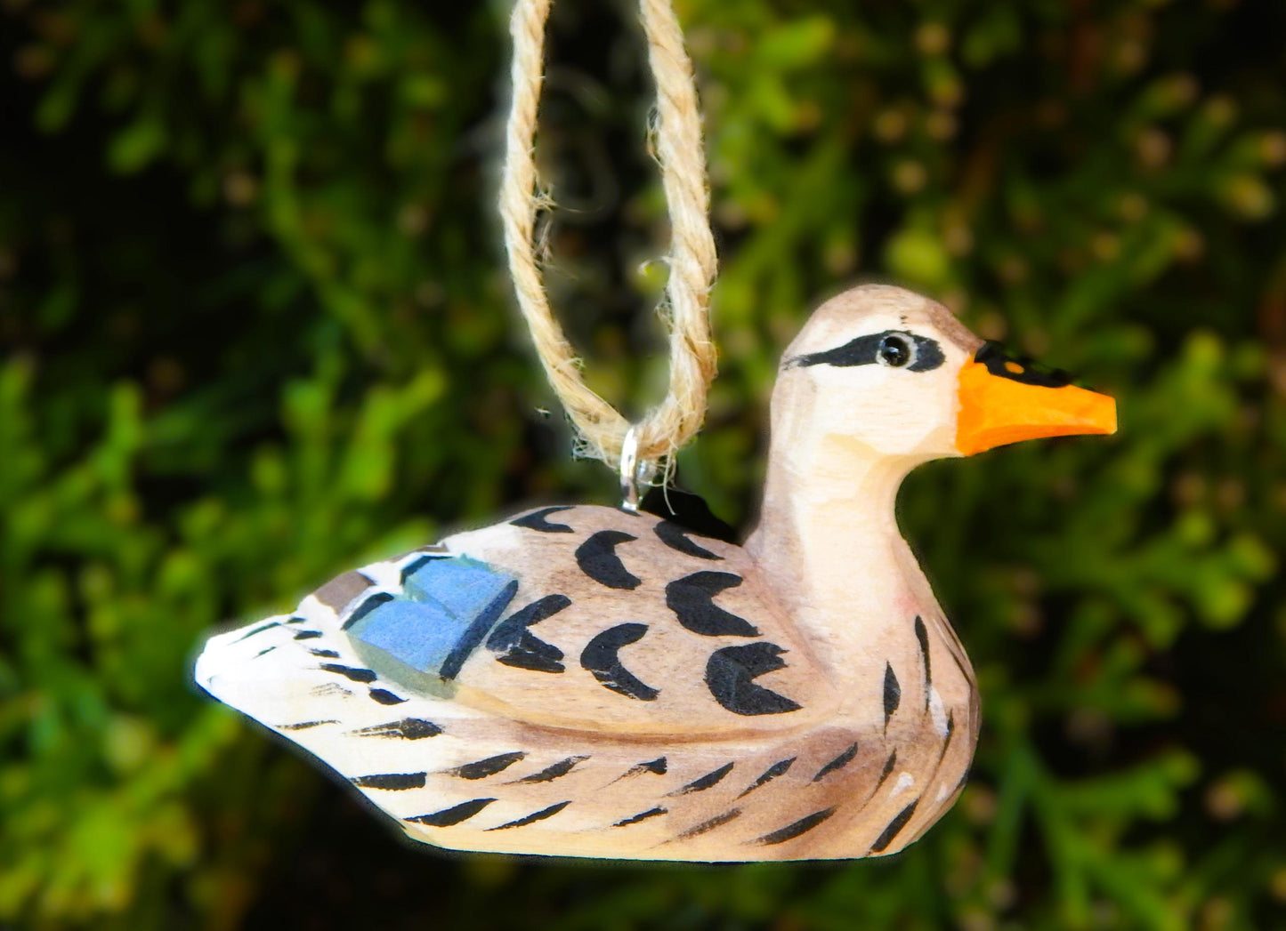 Hand-Carved Wooden Female Mallard Duck Ornament – Rustic Bird Decor