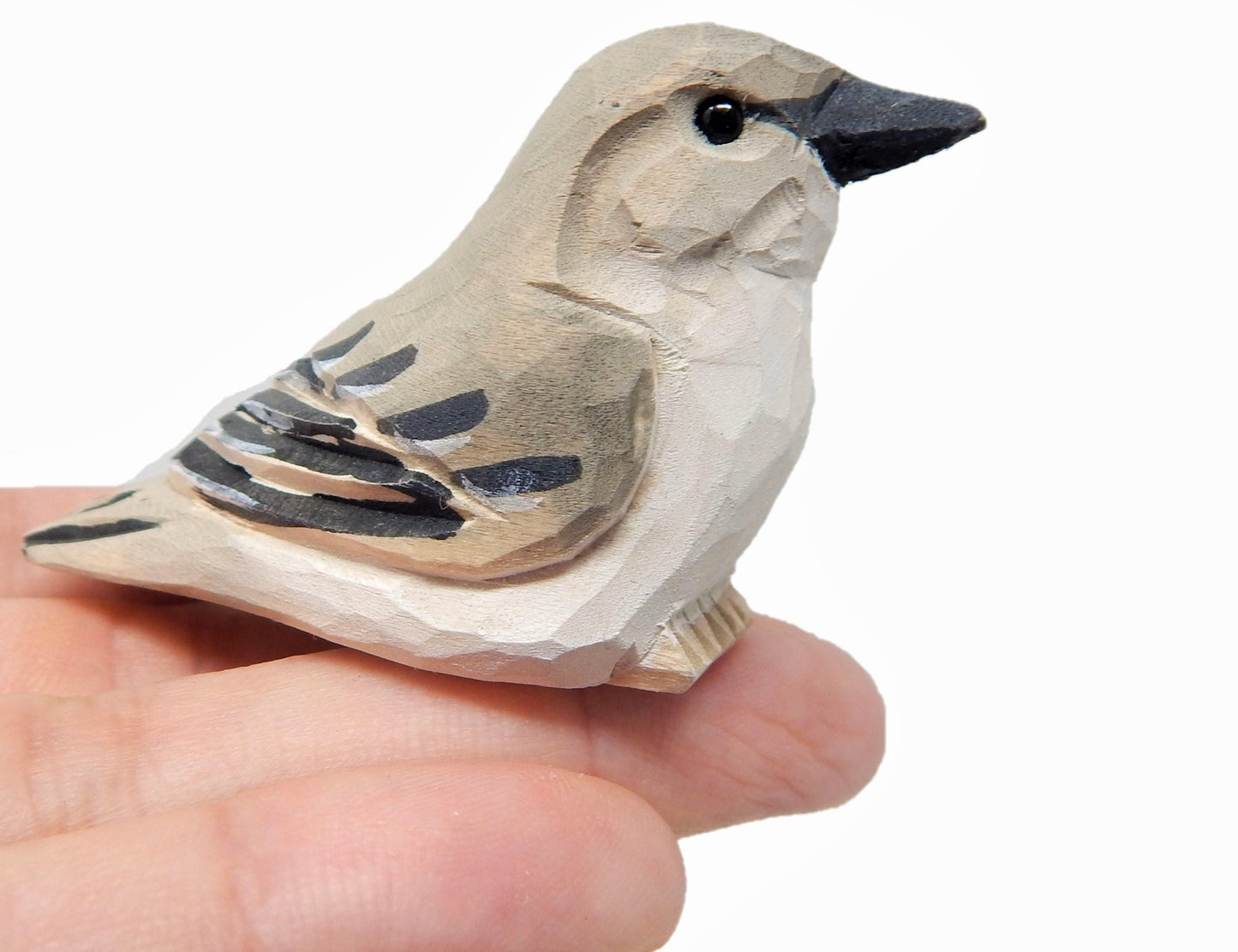 Hand-Carved Wooden Mockingbird Ornament – Hanging Bird Holiday Decor