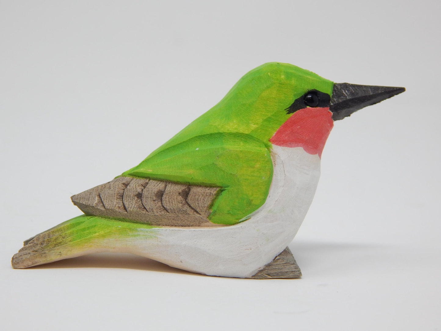 Hand-Carved Wooden Hummingbird Ornament: Miniature Ruby-Throated Bird Hanging Decor