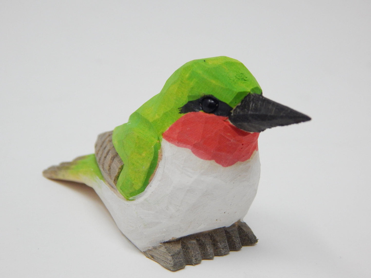 Hand-Carved Wooden Hummingbird Ornament: Miniature Ruby-Throated Bird Hanging Decor