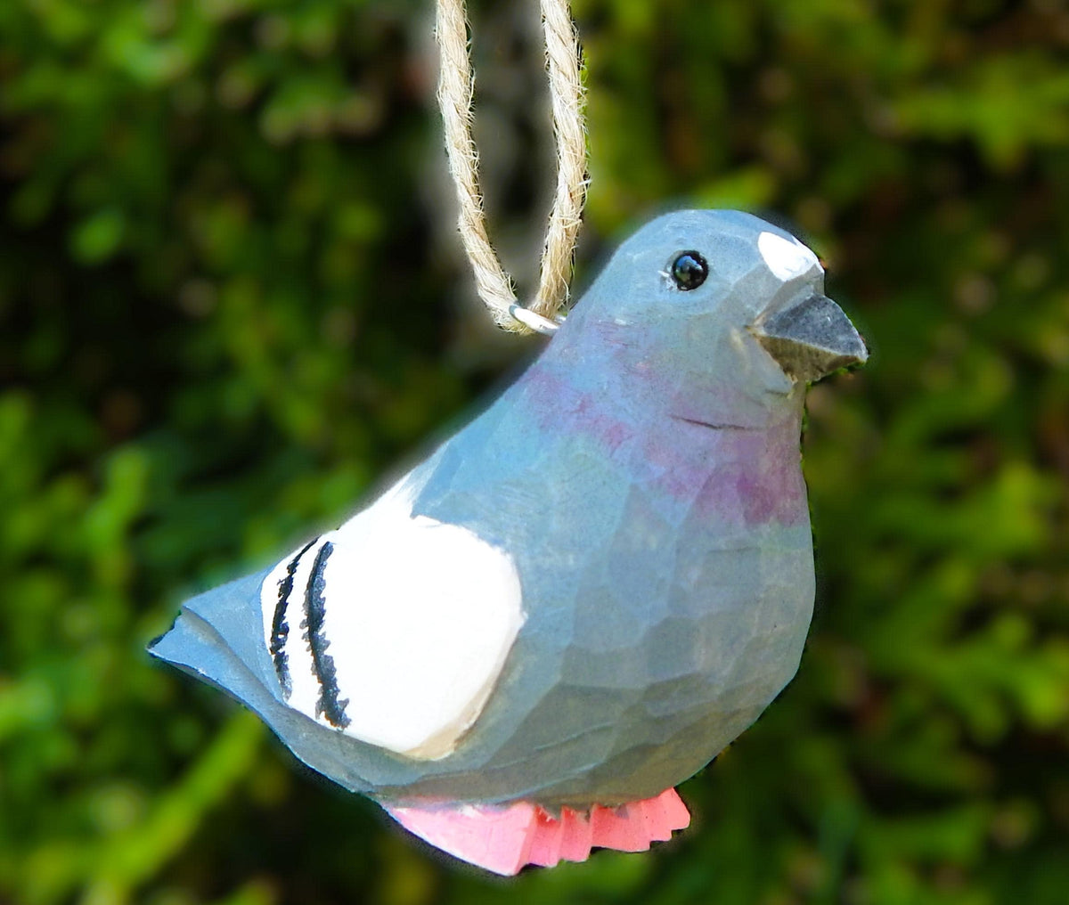 Hand-Carved Wooden Pigeon Ornament – Miniature Rustic Bird Hanging Figurine