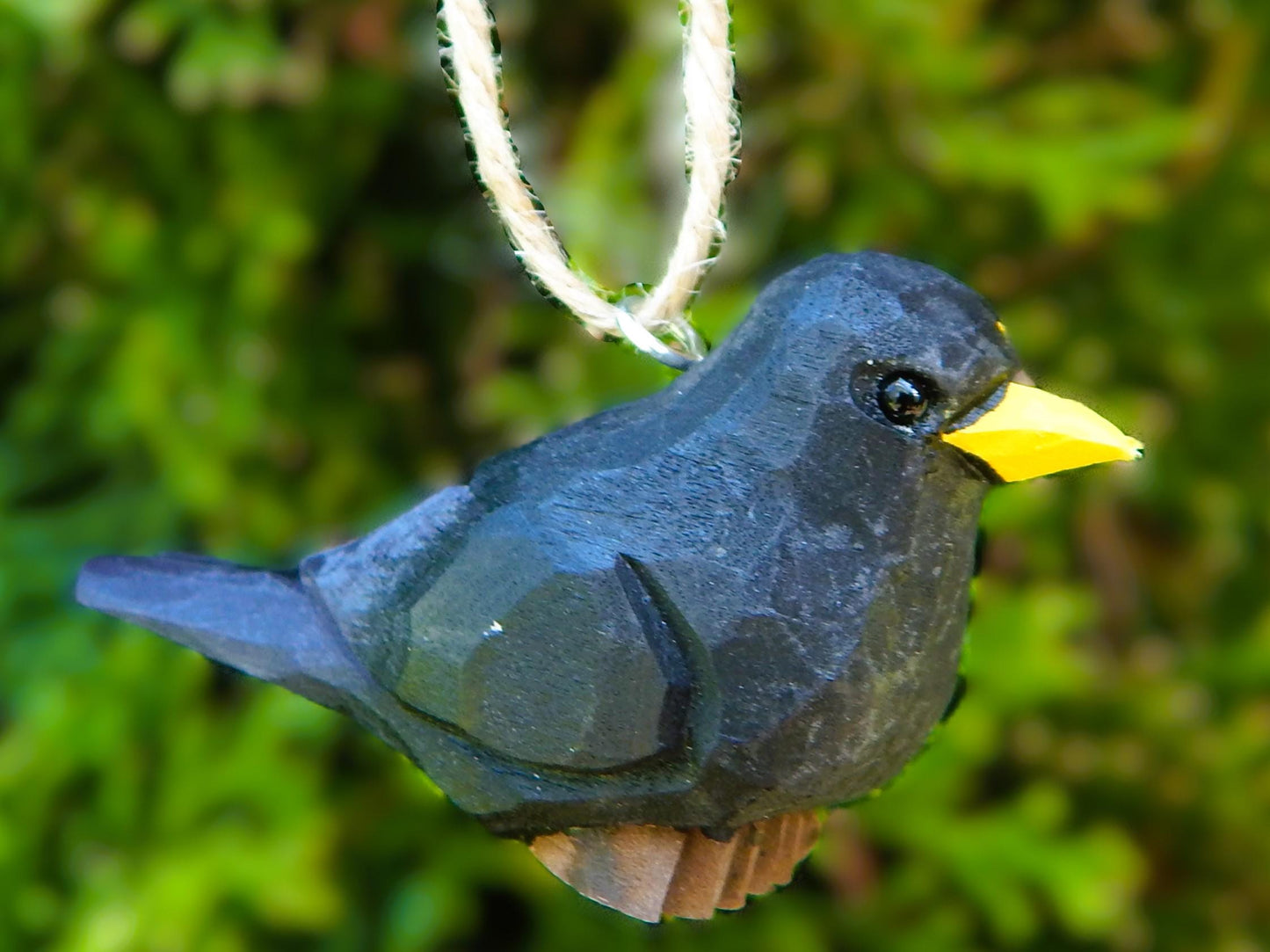Blackbird Ornament Handmade Wooden Hanging Decor Starling Bird Rustic Carving Figurine
