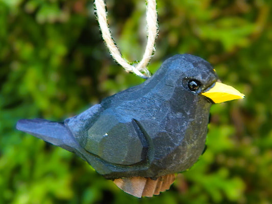 Blackbird Ornament Handmade Wooden Hanging Decor Starling Bird Rustic Carving Figurine