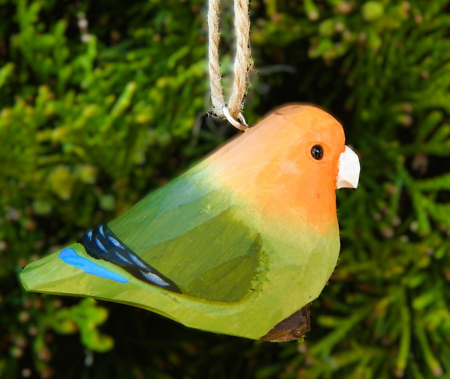 Lovebird Wood Ornament Parrot Bird Hanging Figurine Handmade Carved Decoration
