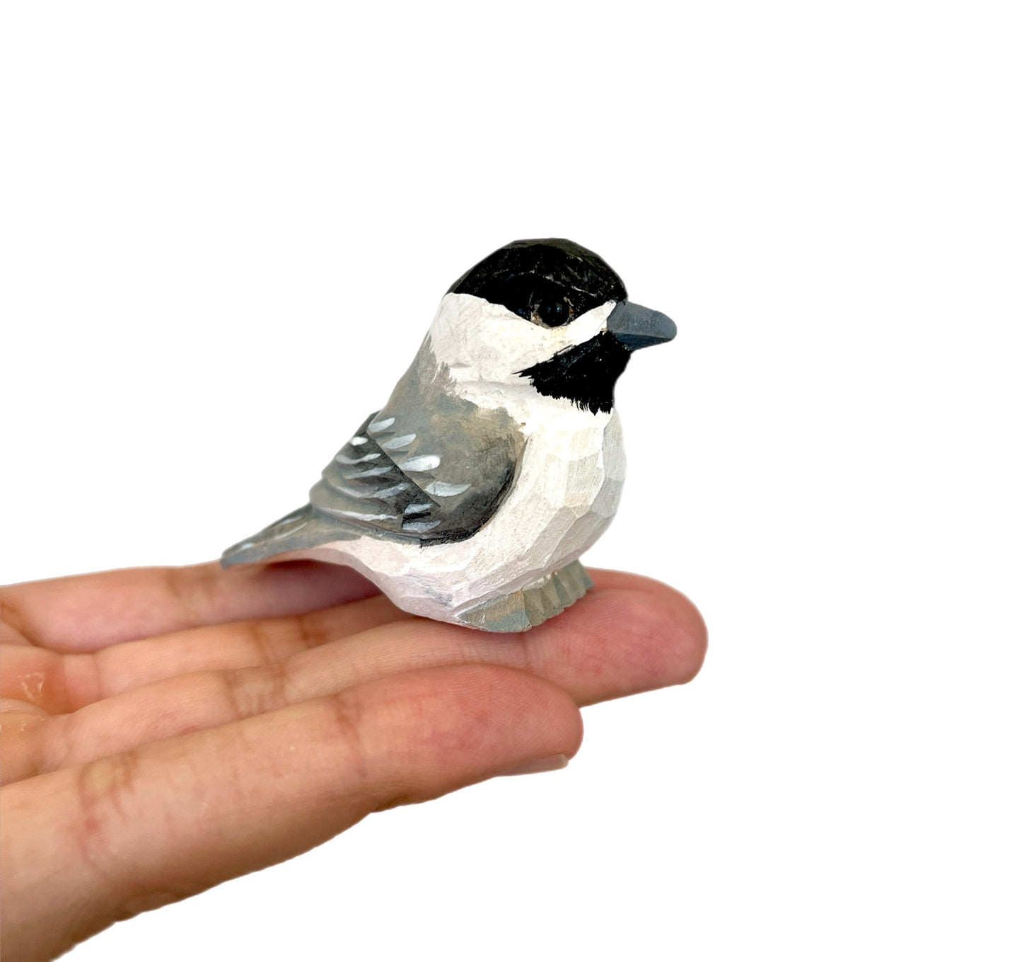 Chickadee Wine Stopper Wooden Figurine | Hand Carved Black-Capped Bird Figurine