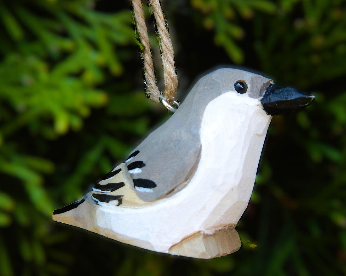 Hand-Carved Wooden Mockingbird Ornament – Hanging Bird Holiday Decor